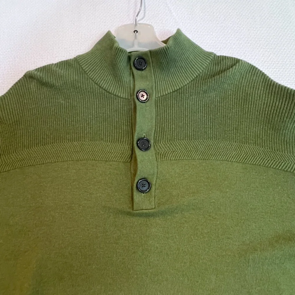Banana‎ Republic 1/4 Button Mock Neck Pullover Sweater Olive Green Knit Sz Large